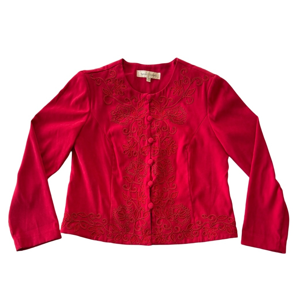 VTG Sarah Elizabeth Vibrant Red Embroidered Button Down Blazer 12P